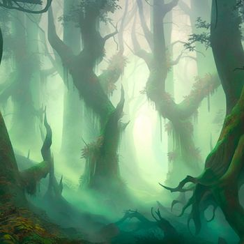 A fabulous mystical forest in the fog. High quality photo