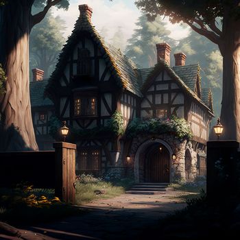 Cozy fairytale town in fantasy style. High quality illustration