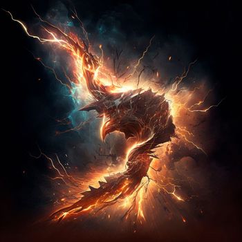 Abstract image of the energy of fire and lightning, which mix into something unified. High quality illustration