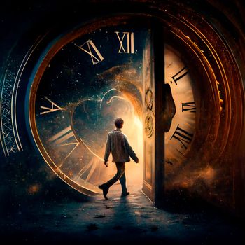 Time travel. Jump into the time portal in hours. High quality illustration