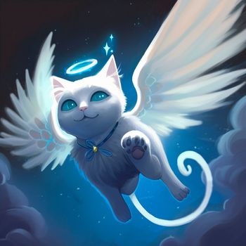 Angel cat with wings. High quality illustration