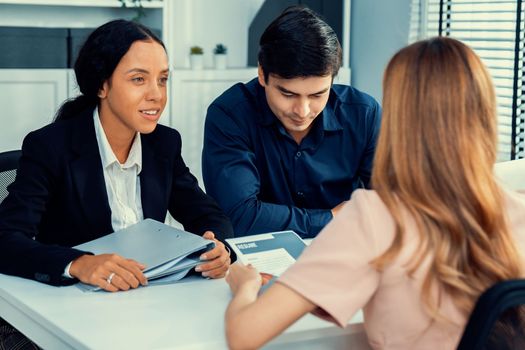 A young female asian candidate tries to impress her interviewer by being competent. International company, multicultural environment in workplace.