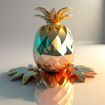 3d image of golden pineapple on the table. High quality illustration