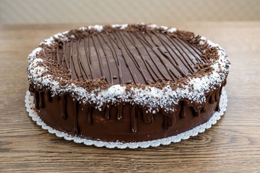 Chocolate cake with cream and icing
