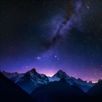 Mountains under the starry sky. High quality illustration