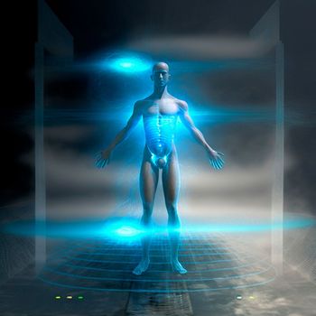 human holography, glow, becoming stronger, insight. High quality illustration