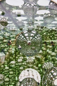 Image of Mirror into infinity endless universe of reflective spheres