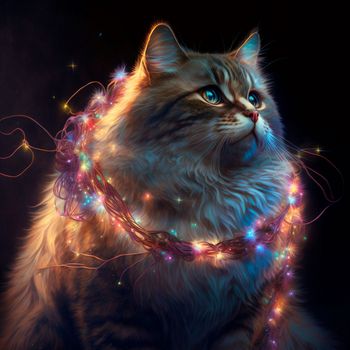 Cat with a garland. High quality illustration