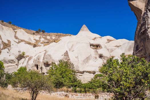 Unique geological formations in Love Valley in Cappadocia, popular travel destination in Turkey.