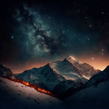 Mountains under the starry sky. High quality illustration
