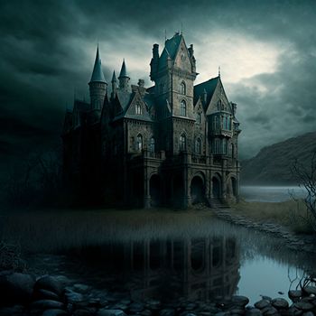 A gloomy mansion in gray tones. High quality illustration