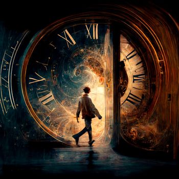 Time travel. Jump into the time portal in hours. High quality illustration