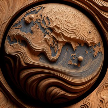 Planet Earth with reservoirs and continents carved out of wood. High quality illustration