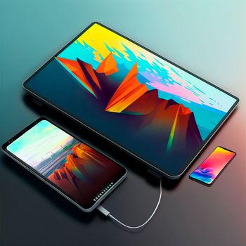 Image on tablet and phone side by side, graphics, graphic design. High quality illustration