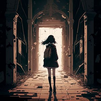 A girl in a gloomy corridor. High quality illustration