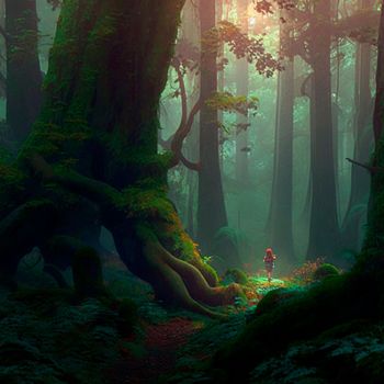 A girl in a big forest. High quality illustration