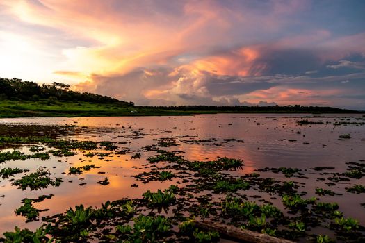 colorful sunrise over the lake in nature. High quality photo