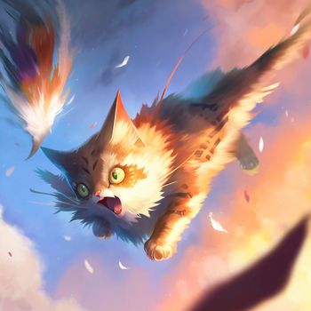 A cat falling from somewhere above. High quality illustration