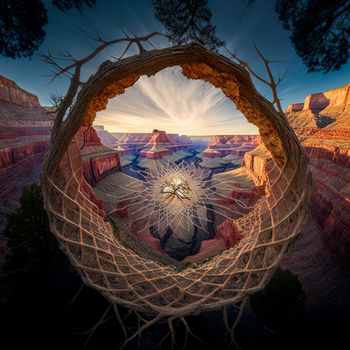 Looking through the web at the mountains. High quality illustration
