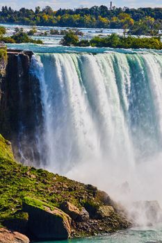 Image of Niagara Falls detail of misty American Falls crashing into river