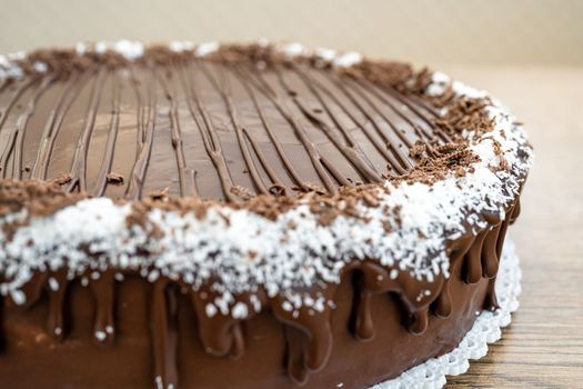 Chocolate cake with cream and icing