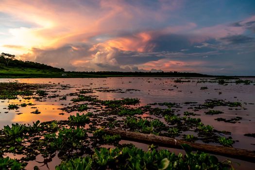 colorful sunrise over the lake in nature. High quality photo