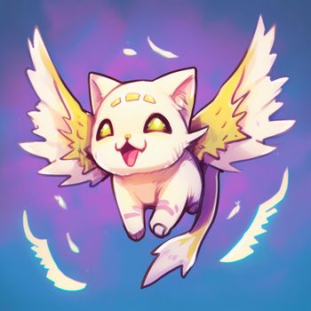 Angel cat with wings. High quality illustration