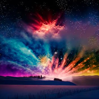 Bright night sky with fireworks. High quality illustration