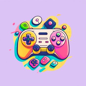 A gamepad in the style of pop art and anime. High quality illustration