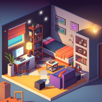 isometric image of the bedroom. High quality illustration