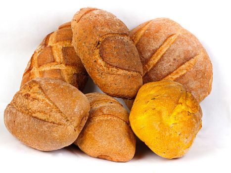 assortment of table bread on white background