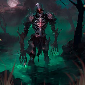 A terrible skeleton warrior who rose from the swamp. High quality illustration