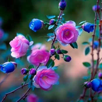 Wild rose with blue buds. High quality illustration