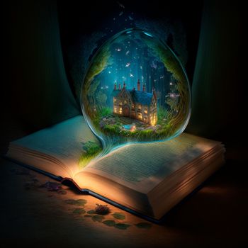 An open magic book with fairy tales. High quality illustration