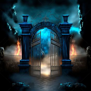 Scary Gothic gates in the style of fantasy. High quality illustration