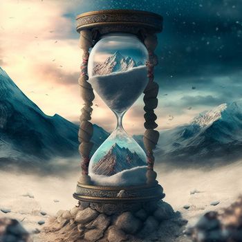 A magical hourglass with unusual sand in which time has stopped. High quality illustration