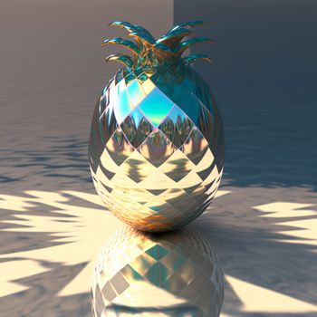 3d image of silver pineapple on the table. High quality illustration