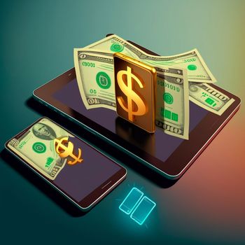 phone and tablet with 3d image of dollars. High quality illustration