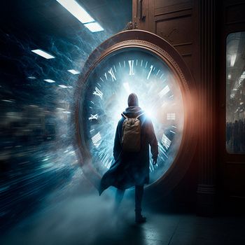 Time travel. Jump into the time portal in hours. High quality illustration