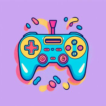 A gamepad in the style of pop art and anime. High quality illustration