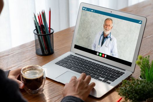 Doctor video call online by modish telemedicine software application for virtual meeting with patient