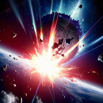Meteor strike. Explosion in space. High quality illustration