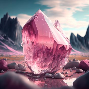 pink crystal in the mountains. High quality illustration