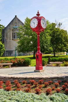 Image of Bloomington Indiana University red clock in summer