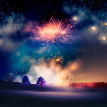 Bright night sky with fireworks. High quality illustration