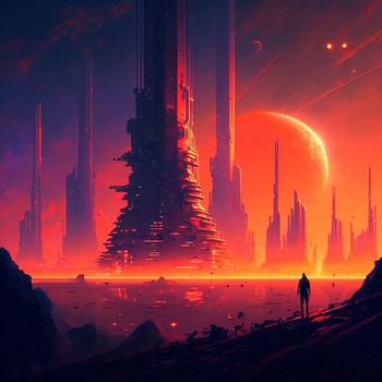 Futuristic city of the future on a distant planet . High quality illustration