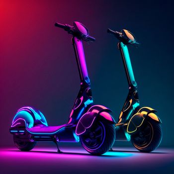 City scooters with neon lights. High quality illustration