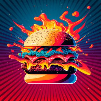 Colorful burger in thiel pop art . High quality illustration