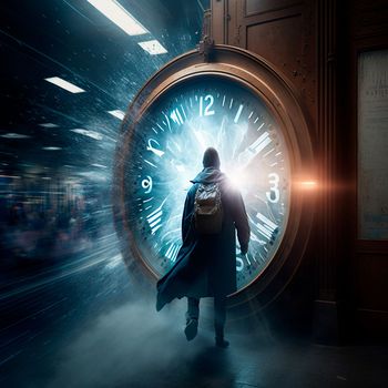Time travel. Jump into the time portal in hours. High quality illustration
