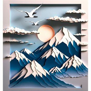 multi-layered crafts made of paper. Mountains, trees, forest and clouds. High quality illustration